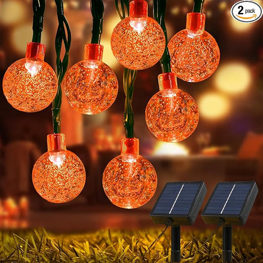 Solar Lights Outdoor Waterproof, 2 Pack Total 200LED 110FT Solar String Lights for Outside w/ 8 Modes, Outdoor String Lights Crystal Globe Patio Lights for Garden Yard Party Decor(Orange)