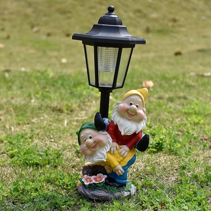 Solar Garden Country Farm Gnomes with Light, Outside-Outdoor Decorations Funny Playing Gnomes for Patio Yard Lawn Walkway Ornaments Clearance Housewarming Gifts for Mom Grandma Birthday