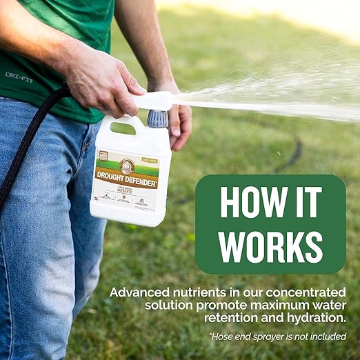 Turf Titan Drought Defender - Liquid Lawn Fertilizer Concentrate - Kelp Fertilizer for All Grass Types and Vegetables - Liquid Fertilizer for Lawns During Summer - 1 Gallon