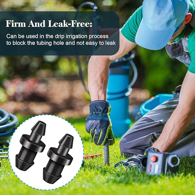 Honoson Drip Irrigation Plugs 1/4 Inch Tube Closure Goof Hole Plugs Irrigation Stopper for Home Garden Lawn Supplies, Black(150 Pieces)