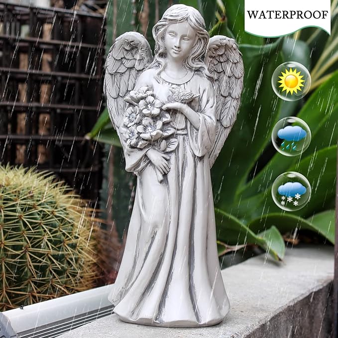 Solar Angel Statue for Outdoor, Angel Figurine with Resin, Outdoor Decor for Patio Lawn Yard Porch, Garden Gift