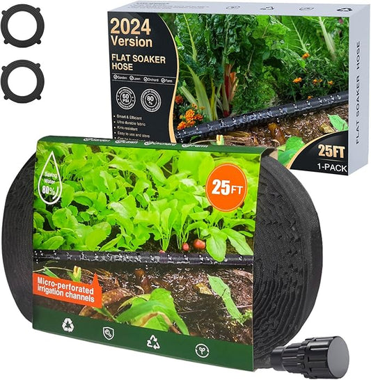 Lefree Soaker Hose 25ft for Garden Beds, Soaker Hose for Foundation Watering, Flat Soaker Hose Save 80% Water, Lightweight Tough Drip Hose for Lawn, Plants (25FT*1Pack)