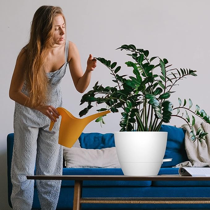 WOUSIWER 10 inch Self Watering Planters, 2 Pack Large Plastic Plant Pots with Deep Reservior and High Drainage Holes for Indoor Outdoor Plants and Flowers, White