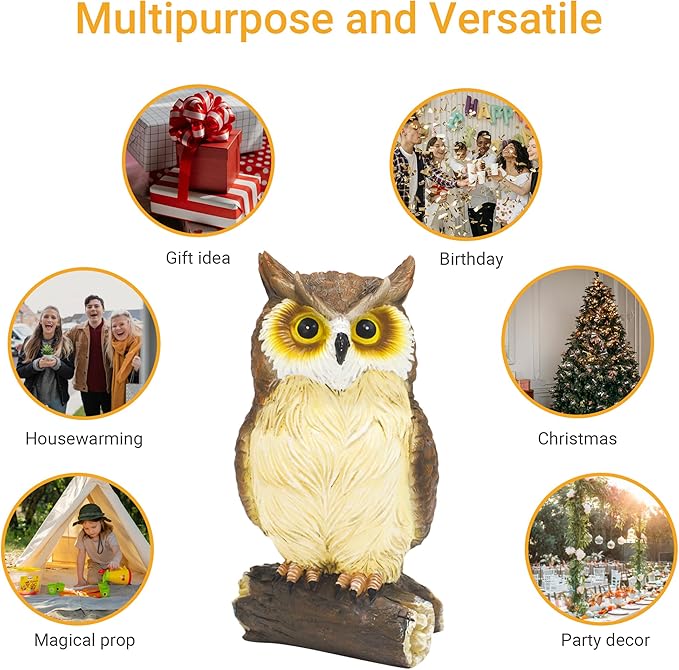 Outdoor Resin Owl Garden Statues, Figurine Sculpture-Owl Perched on Branch, Owl Decoration for Porch, Patio, Lawn, Yard, Whimsical Owl Table Bookshelf Ornament Accessories, Garden