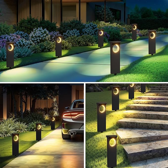 Solar Pathway Lights Outdoor, 2 Pack Upgraded Moon Shaped Landscape Lights - Brighter & Waterproof Solar Powered Decor for Yard, Garden, Path, Walkway, and Outdoor Decoration