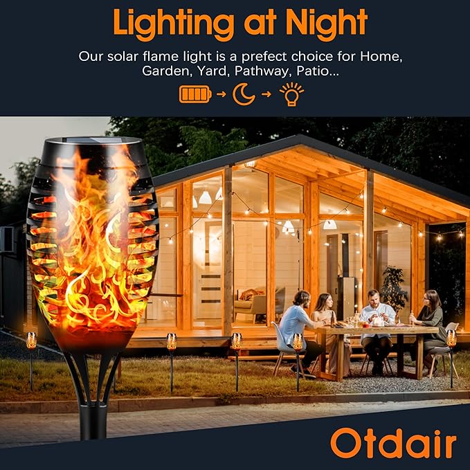 Otdair Solar Outdoor Lights, 12 Pack 12LED Solar Tiki Torches with Flickering Flame, IP65 Waterproof Mini Solar Torch Lights Auto On/Off for Garden, Patio, Yard, Pathway