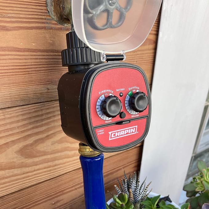 Chapin 41001 Single Zone Water Timer With Water Resistant Construction, Numerous options for Frequency of Watering/Duration of Watering Settings and up to 116 PSI, Red/Black