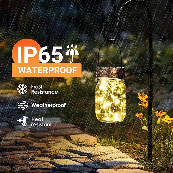 GIGALUMI Solar Mason Jar Lights, 8 Pack 30 Led String Fairy Lights Garden Lights Outdoor Waterproof Hanging Solar Lanterns for Outdoor, Garden, Patio, Lawn, Balcony Decoration
