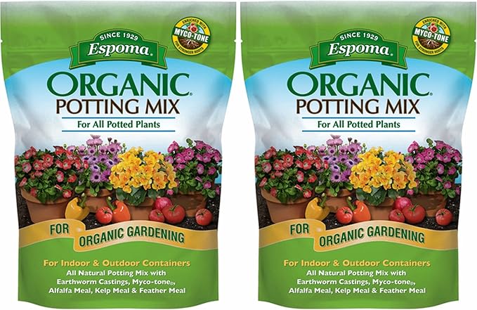 Espoma Organic Potting Soil Mix - All Natural Potting Mix For All Indoor & Outdoor Containers Including Herbs & Vegetables. For Organic Gardening, 8qt. bag. Pack of 2