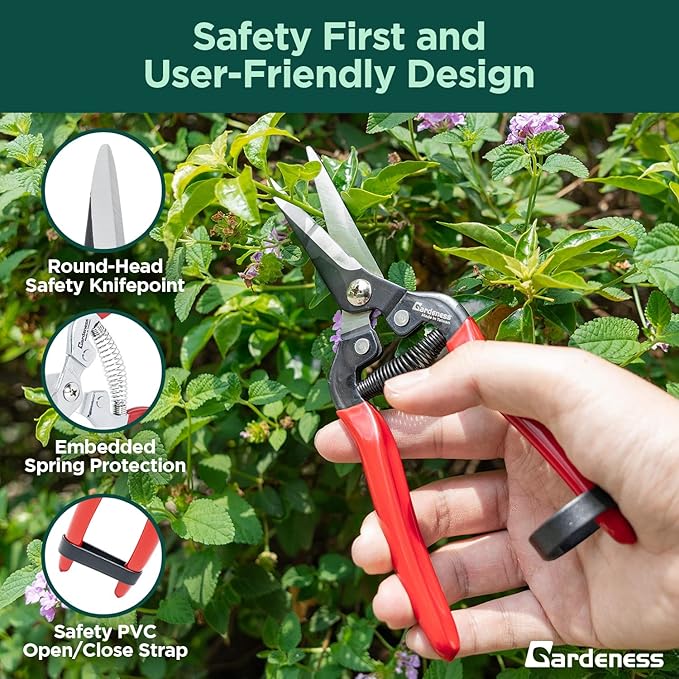 Gardeness Straight SK5 Steel Pruning Shear Garden Scissor Flower Leaf Trimmer Floral Fruits Picking Ultra Sharp Gardening Snips Bonsai Cutter Durable Effort-saving Clippers, Hand Pruners, Multipurpose