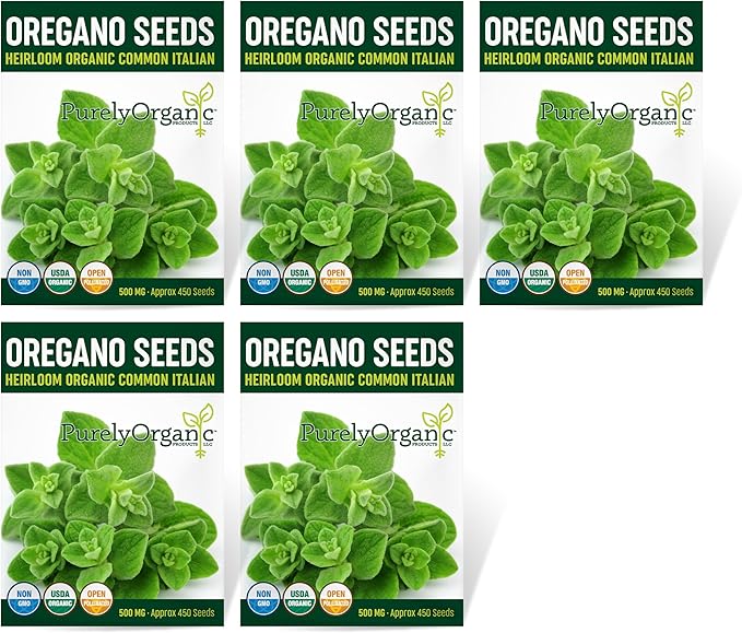 Organic Common Italian Oregano Seeds - USDA Organic, Non-GMO, Open Pollinated, Heirloom (5 Packets - 2.5 Grams - Approx 2250 Seeds)