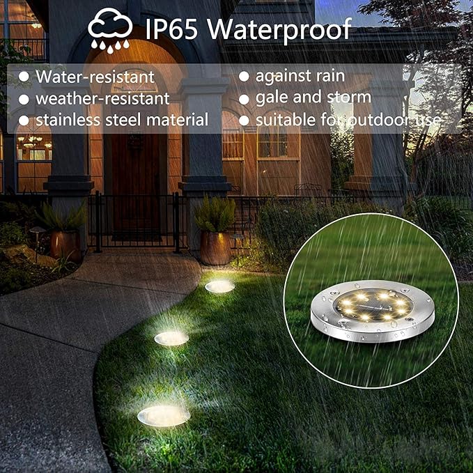 ZGWJ Solar Ground Lights - 16 Pack Waterproof Solar Garden Lights with Warm White Bright In-Ground Landscape Fixtures for Pathway, Yard, Deck, Lawn, Patio, Walkway