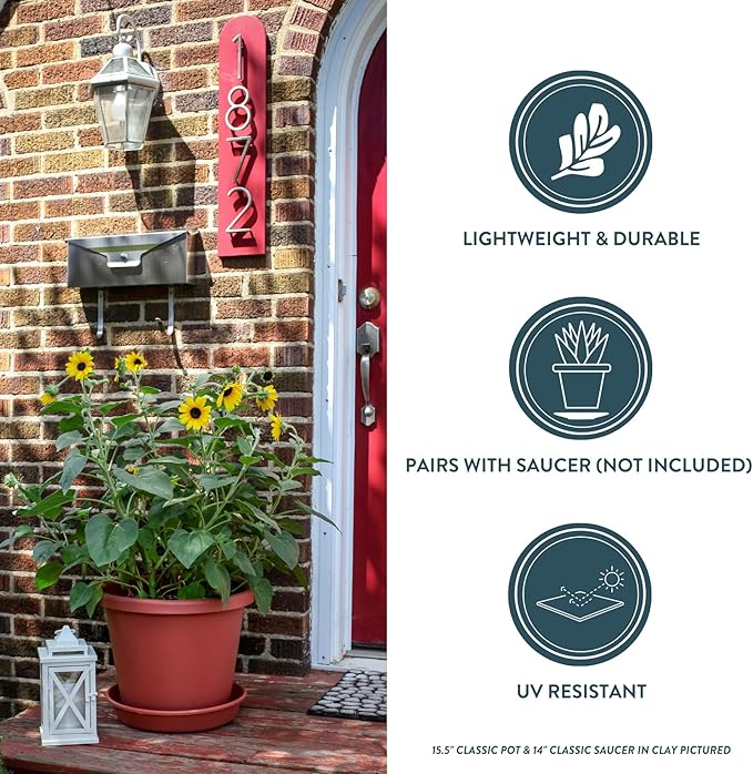 The HC Companies 24 Inch Round Classic Planter - Large Plastic Plant Pot for Indoor Outdoor Plants Flowers Herbs, Clay Color