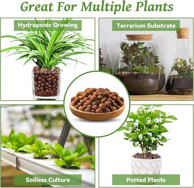 Riare 8 LBS Organic Expanded Clay Pebbles for Plants- 4mm-16mm Natural Leca Balls Lightweight Hydroponic Clay Pebbles for Indoor Plants, Hydroponic Growing, Plants Drainage, Aquaponics, Terrarium