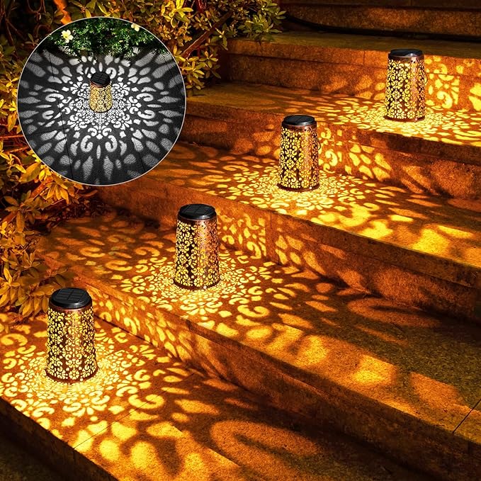 Solar Lanterns Outdoor Waterproof - 4 Pack Hanging Solar Lights Gifts for Women Mom Grandma Decorative Lantern for Patio Decor Garden Yard Backyard Porch Table Tree Lighting, Cool/Warm Light