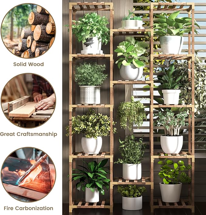 HOMKIRT Tall Plant Stand Indoor Outdoor, 13 Tier Large Plant Shelf Rack Holder for Multiple Plants, Flower Stand for Hanging Planters for Patio, Porch, Living Room, Balcony, Garden