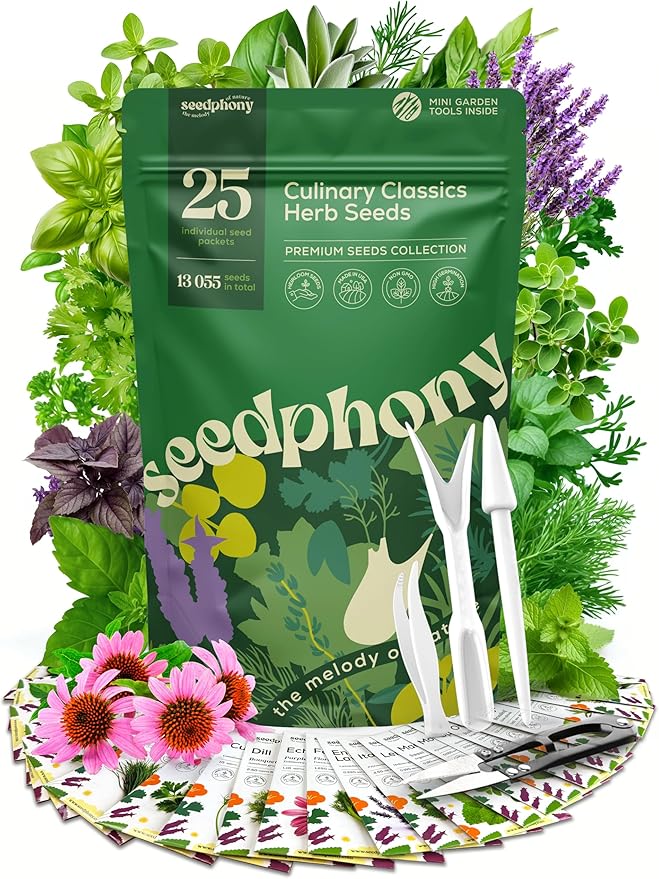 25 Culinary Classic Herb Seeds Variety Pack - 13,055+ Non-GMO Heirloom Herbs Seeds for Planting Indoor & Outdoor: Lavender, Rosemary, Dill, Mint, Catnip, Basil - Gardening Seeds Packets