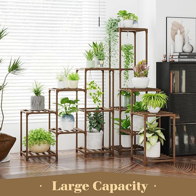 Bamworld Plant Stand Indoor Corner Plant Shelf Outdoor Flower Shelves Wooden Plant Stands Garden Wood Plant Holder Rack for Living Room Corner Lawn Window 03B