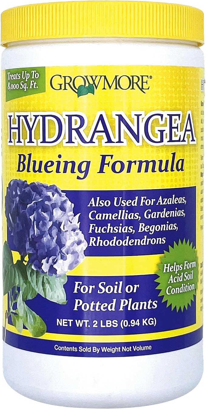 Grow More Hydrangea Blueing Formula - 2lb of USA-Made Soil Acidifier for Hydrangeas, Azaleas, Gardenias, & Many More - Contains Aluminum Sulfate That Enhances Color Change for Soil and Potted Plants