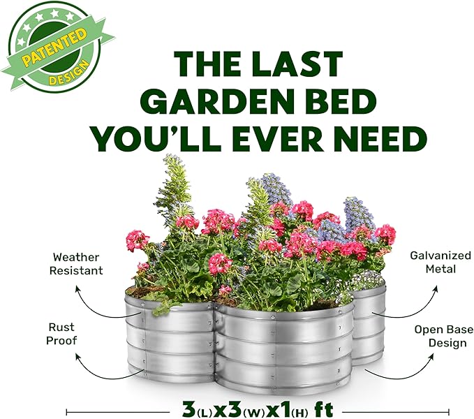 Galvanized Raised Garden Beds Outdoor // 3×3×1 ft Planter Raised Beds for Gardening, Vegetables, Flowers // Large Metal Garden Box (Silver) // Patented Tool-Free Design