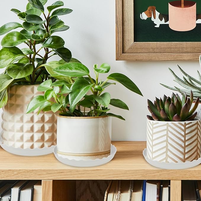 12 Packs Wave Plant Saucer - Plastic Flower Pot Drip Trays/Durable Heavy Duty White Plant Tray for Indoor and Out Door Plant(6/8/10 inch)