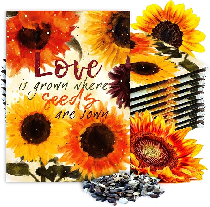 Seed Needs, Sunflower Seed Packet Party Favors - Pre-Filled Packs to Hand Out (Great for Weddings, Bridal Showers, Memorials, Fundraisers & Other Events) Heirloom & Untreated (20 Packets)