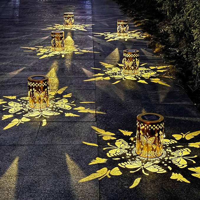 Solar Lanterns Outdoor Waterproof Butterfly Garden Decor Lantern Birthday Gifts for Women Mom Grandma, Hanging Lights Metal Decoration Outside for Yard, Patio, Backyard, Porch