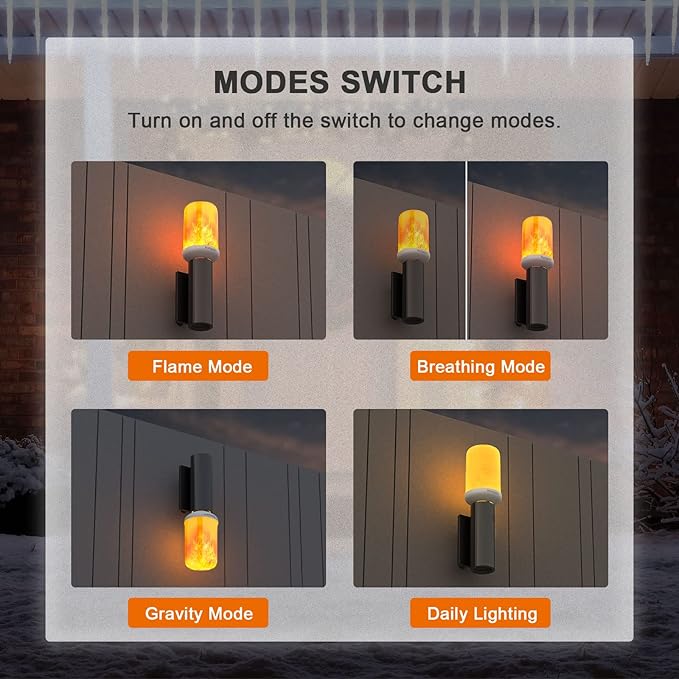 Hompavo 【Upgraded】 LED Flame Light Bulbs, 4 Modes Flickering Light Bulbs with Upside Down Effect, E26/E27 Base Flame Bulb for Halloween, Christmas,Indoor and Outdoor Decoration (White-4 Pack)