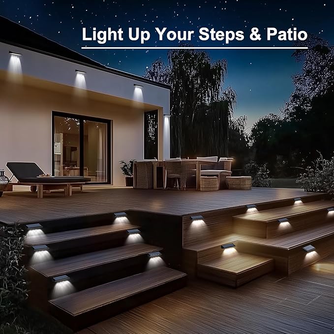 Solar Fence Lights Outdoor Waterproof IP65, 6 Pack Fence Lights Solar Powered 60 Lumens Auto On/Off Step Wall Lights Outside Decorations for Yard, Porch, Patio, Stairs, Pool, Deck, Garden-White Light