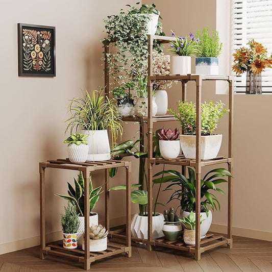 Bamworld Plant Stand Indoor Corner Plant Shelf Wood Plant Holder for Multiple Plants Tall Flower Stands Plants Table Rack Garden Patio Lawn Window 03H
