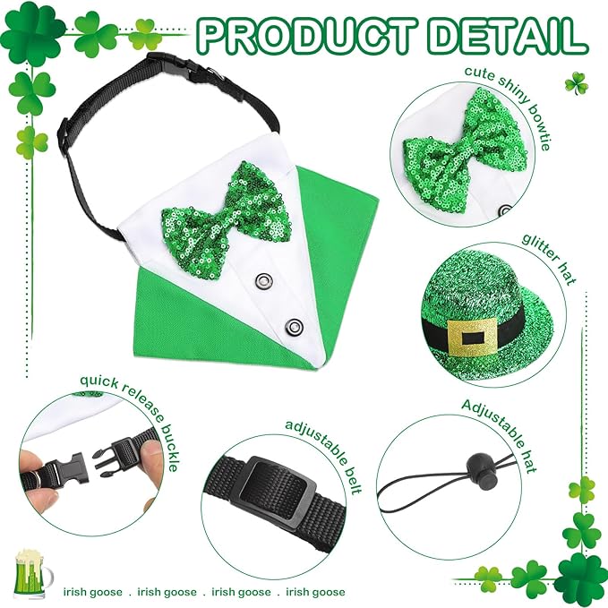St. Patrick's Day Porch Goose Outfit 23"/ 17'' Statue Tuxedo Bandana Top Hat Cloth for Goose Lawn Decoration(Suit Collar)