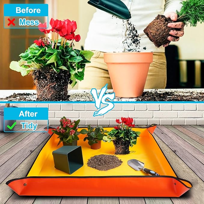 3 Pcs 26.8" x 26.8" Repotting Mat for Indoor Plants Transplanting and Potting Soil Mess Control, Plant Gifts for Plant Lovers
