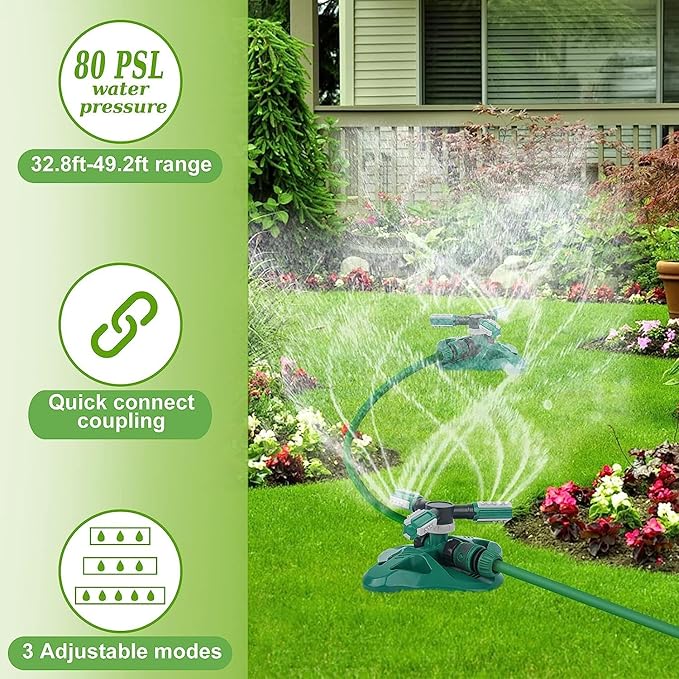 Garden Sprinkler,Upgrade Lawn Sprinkler Automatic 360 Degree Rotating Irrigation Sprinkler System, Garden Hose Sprinkler for Yard/Built in 36 Units Angle Spray Nozzles-1Pack(Green)