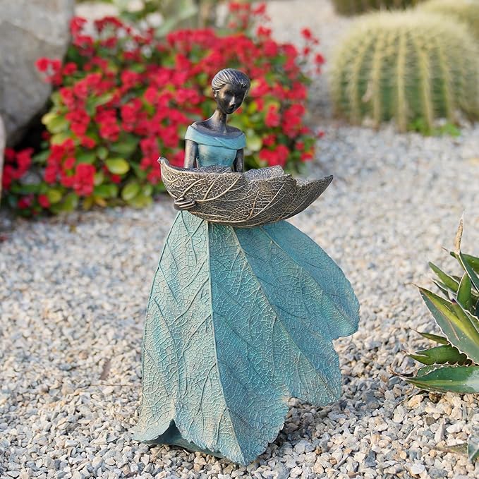 DiliComing Fairy Garden Statue Bird Feeder - 12 Inch Fairy Statue for Home Decoration, Resin Outdoor Statues for Garden Decoration, Best Bird Feeder Garden Gift for Women 12 x 7.5 x 5 Inch