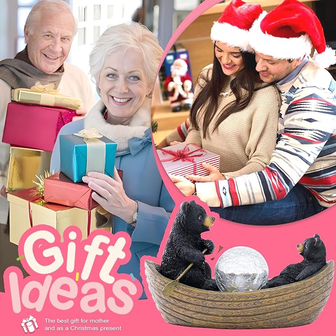 Goodeco Solar Bears Boating Statue - Waterproof Outdoor Bear Decor with Solar Gazing Ball Lights - Great Gift for Bear Lovers and Garden Enthusiasts - Ideal Gifts for Mom & Birthdays