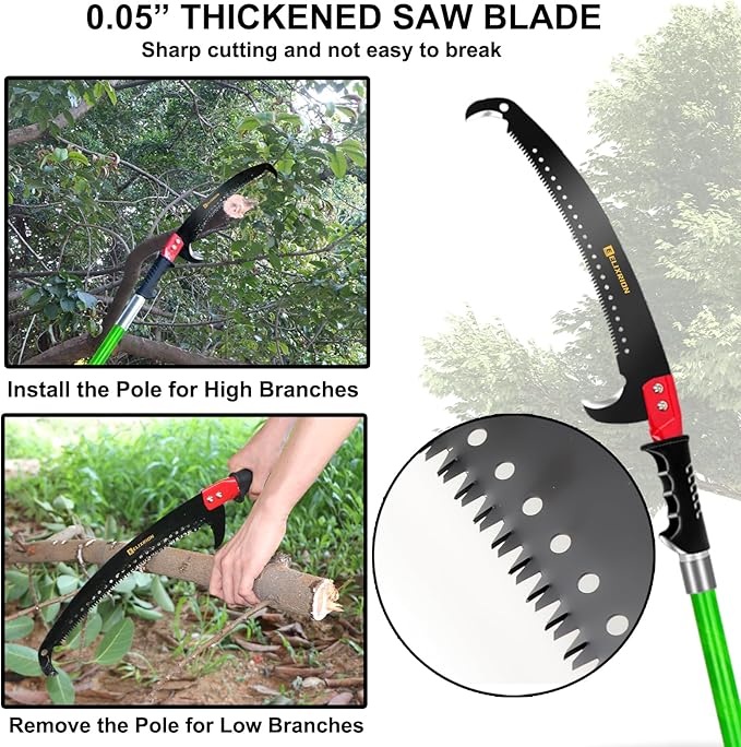 7-27 Feet Pole Saws for Tree Trimming, tree trimming manual branch trimmer set, extendable hand saw, long-handled trimmer with storage bag attachment.Green.