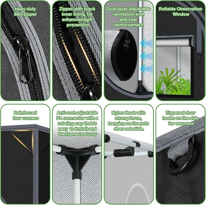 24"x24"x55" Grow Tent for Indoor Plants 600D Mylar Hydroponic High Reflective GrowTents for Plant Fruit Flower Veg Growing