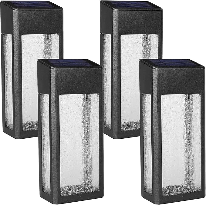 GOODFOEVER 4 Pack Solar Fence Lights Solar Post Accent Light/Wall Light for Outdoor, Yard, Fence, Porch and Garage, Body in Aluminum and Glass Waterproof
