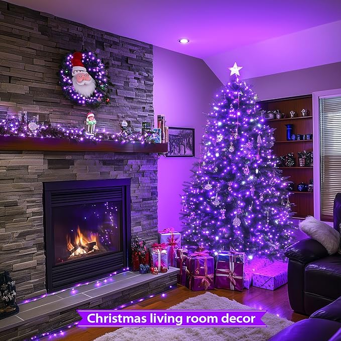 JMEXSUSS 500 LED Purple Christmas Lights, 173ft 8 Modes Christmas String Lights Outdoor Waterproof, Green Wire Purple LED Christmas Tree Lights for Indoor Party House Christmas Decorations