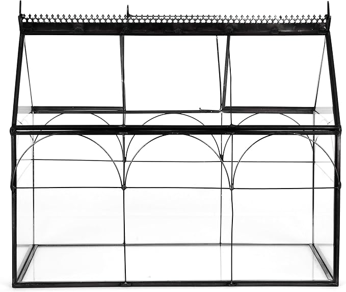 D'Eco Glass Greenhouse Plant Terrarium (10x4.5x9) - Indoor Tabletop Black Hinged Geometric Planter - Succulents, Air Plants, Moss, Fern - Home Garden Office Decor - Gift for Plant Lovers