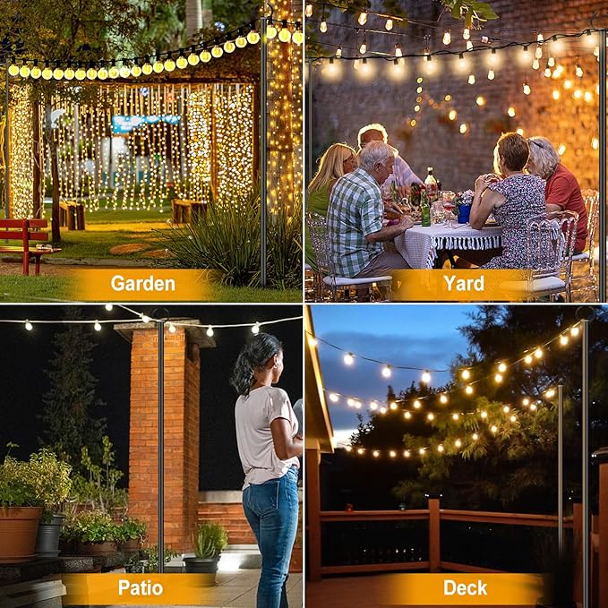 String Lights Poles Outdoor 10.3FT, 2 Pack 2 in 1 Upgraded Metal Light Poles for Hanging String Lights, Outside Lighting Stand with Hooks for Wedding, Parties, Deck, Garden, Fence Decor