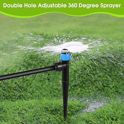 30Pcs Drip Irrigation Emitters Fan Shape with Stake for 1/4 inch Irrigation Tube Hose, 360 Degree Water Flow Drippers for House Garden Watering System (Blue)