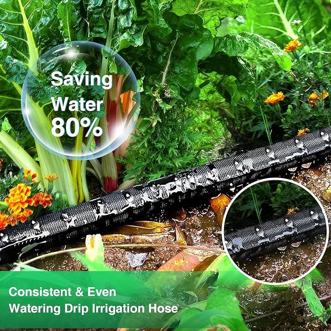 Lefree Soaker Hose 50 FT for Garden Irrigation, Soaker Hose for Lawn and Flower Beds, 2024 Upgraded Flat Soaker Hose Saves 80% Water, Flexible Durable Drip Hose for Trees, Shrubs.(25FT*2Pack)