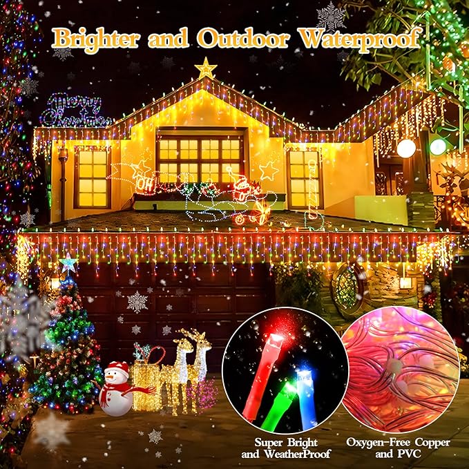 960 LED 98FT Christmas Lights Plug in 8 Modes with Timer Dimmable Christmas Decorations Outdoor Waterproof Indoor Curtain String Lights for Roof Garden Holiday Wedding Party Decor Multi Colored