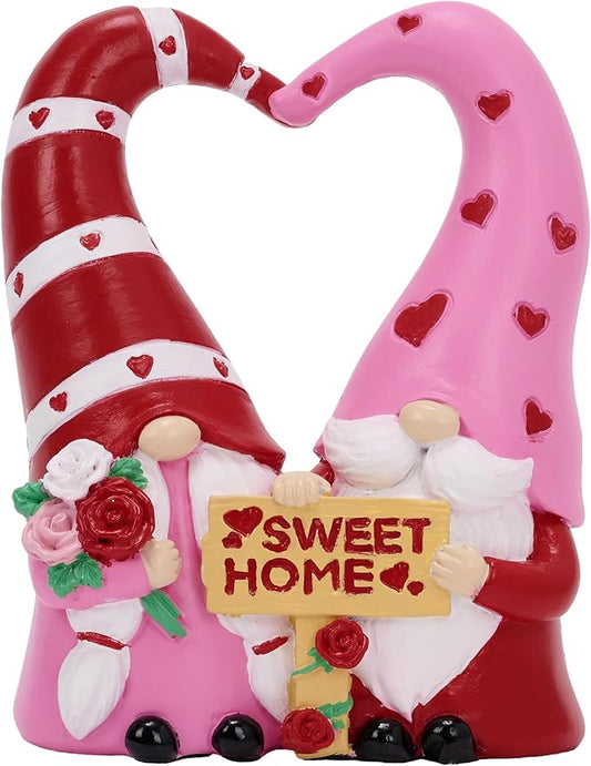 TERESA'S COLLECTIONS Garden Gnomes Outdoor Decor, Resin Heart-Shaped Pink Cute Gnome Couple Decorations for Home, Garden Decor Love Gifts for Women, 4.3"