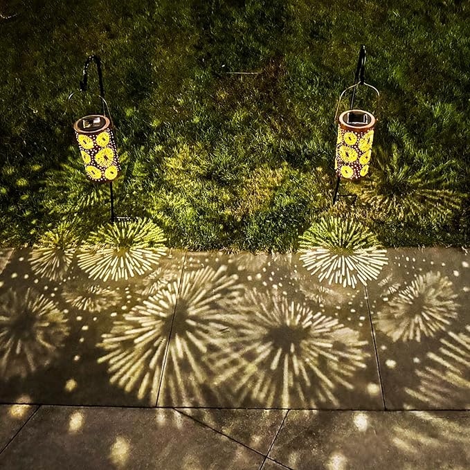 Mothers Day Gifts, 2 Pack Fireworks Solar Lanterns Outdoor Hanging Lantern Lights, Waterproof LED Garden Decorative Light for Patio Yard Pathway Lawn Front Porch Tree