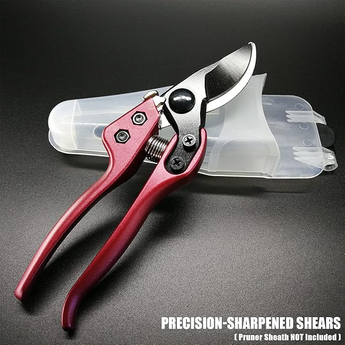 BUGUI 8" Heavy-Duty Pruning Shears, Professional Bypass Gardening Scissors, 1" Cutting Capacity, Sharp Garden Clippers with Low-friction Painted Stainless Steel Blade (Red)
