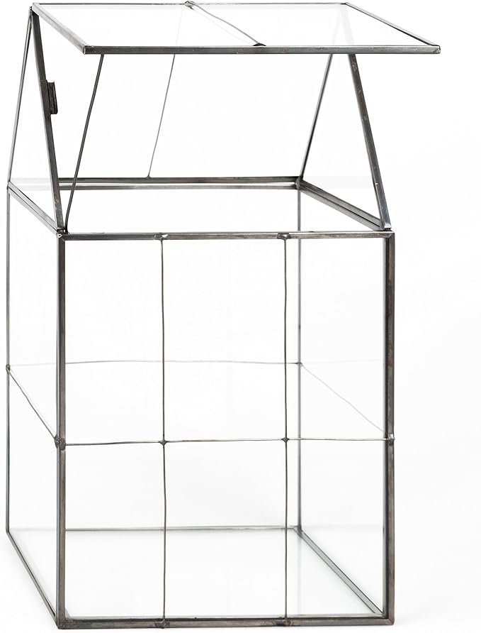 D'Eco Glass Geometric Plant Terrarium (6"x5"x11") - Indoor Tabletop Black Hinged Roof Planter Terrarium for Succulents, Air Plants, Moss - Home, Garden, Wedding & Office Decor- Gift for Plant Lovers
