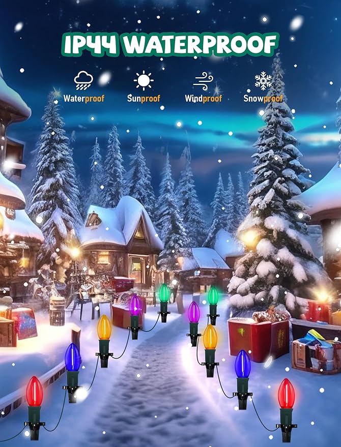 C9 LED Christmas Pathway Lights Outdoor 38Ft 25 LED C9 Multicolor Bulbs Christmas Pathway Stakes Lights, Connectable Outdoor Christmas Walkway Lights for Yard Patio Sidewalk Driveway Garden Lawn Decor