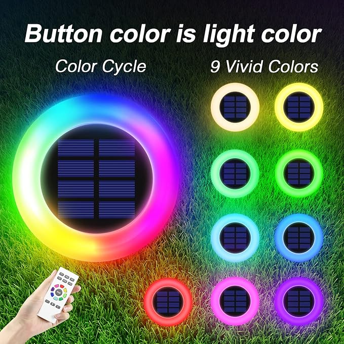 Solar Outdoor Color Changing Lights - Multicolored Auto On/Off Waterproof, Garden/Lawn/Walkway/Driveway (2 Pack)